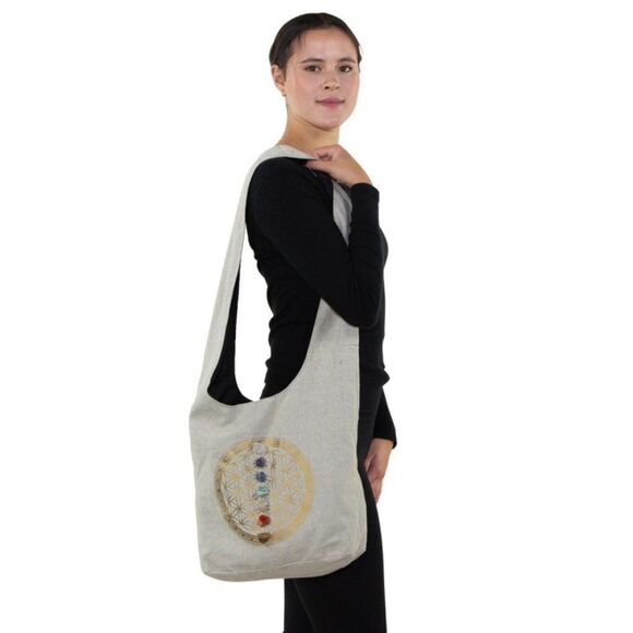 Sacred Geometry 7 Chakras Crystals Hobo Bag in Canvas - Picture 3 of 5